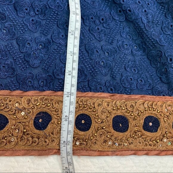 VINTAGE Handmade Brocade Ethnic Navy Dress Size S/M - Picture 9 of 10